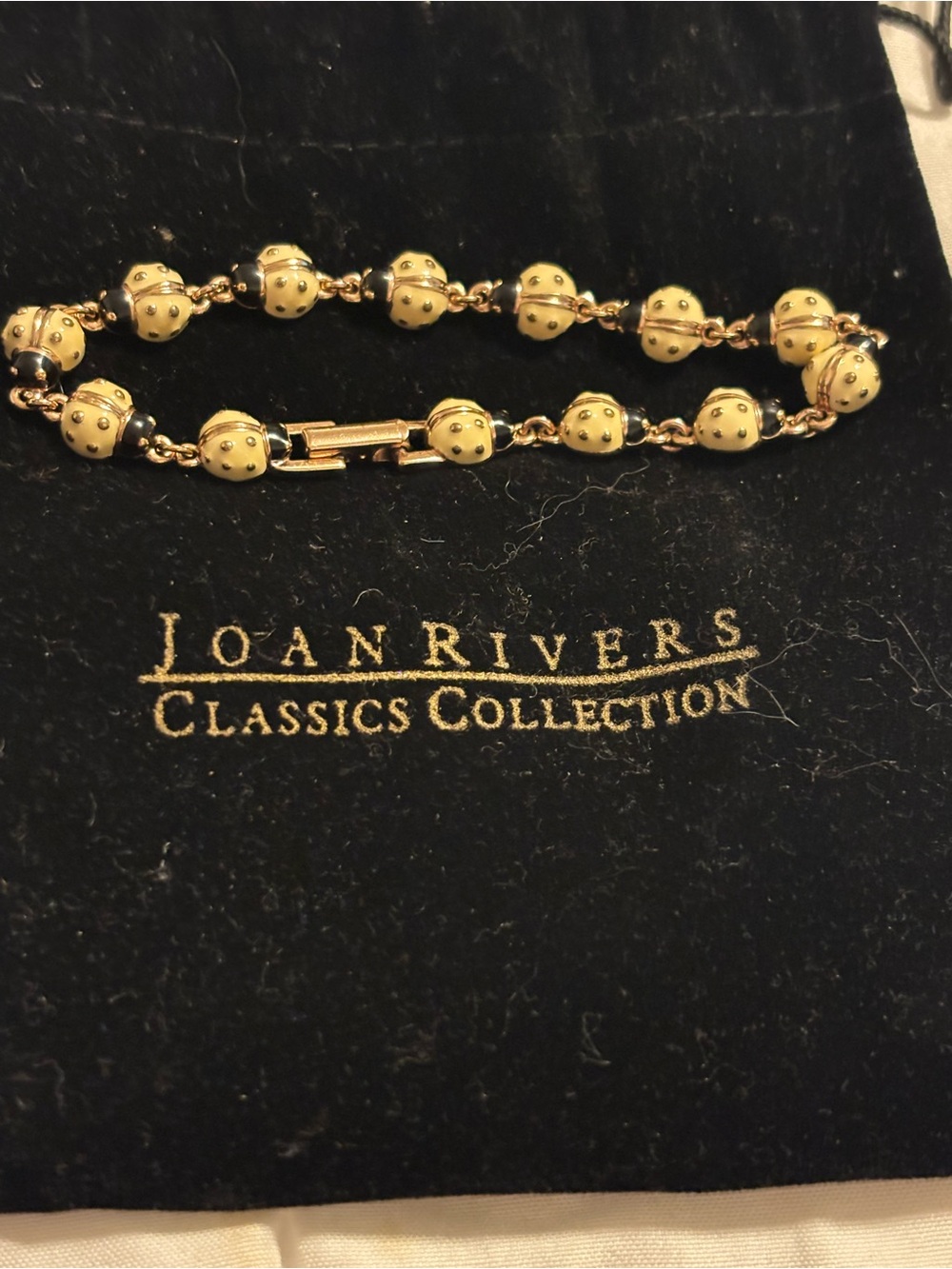 Vntg Joan Rivers Classics Collection Enamel Ladybug Link Bracelet 7" Gold Tone